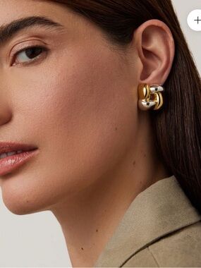 Brand new in box Jenny Bird Two-Tone Gold & Silver Woven Square Earrings Size Sm